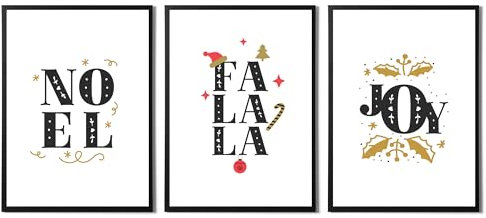 State Media Vision Weihnachtsdrucke Wandkunst, Merry Christmas Home Decor Poster, A4 und A3 Größe, Weihnachten Wallart Dekorationen (Joy Set, A3)