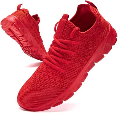 Oltyutc Mens Trainers Running Walking Mesh Shoes Lightweight Comfortable Sneakers Outdoor Sports Footwear Athletic Red Size 11 UK(Label Size:46)