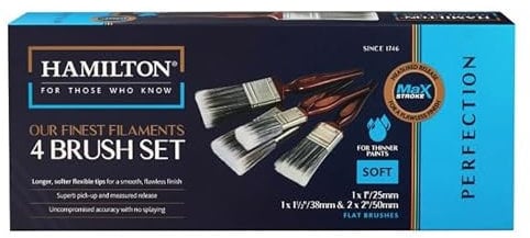 4 Piece Hamilton Perfection Max Stroke Soft Synthetic Flat Brush Set (1 x 1, 1 x 1.5, 2 x 2)