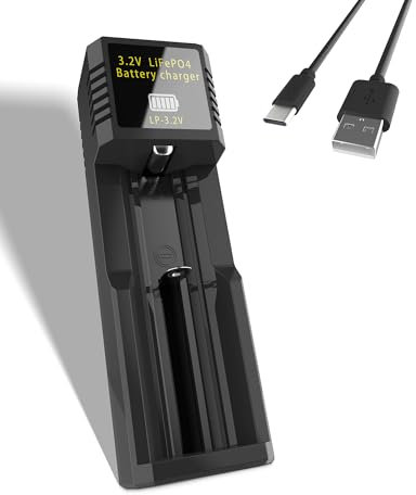 Henreepow 3.2v LifePo4 Rechargeable Battery Charger, Designed for 3.2v Rechargeable Batteries, Overcharge Protection, Automatic Power Off When Full, LED Light Display. (1 Slots)