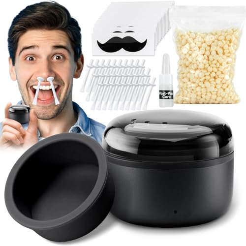 EYUYTU Nose Wax Kit for Men and Women, USB Rapid Heating Wax Warmer Kit with 100g Nose Hair Removal Wax, 30 Applicators, 10 Moustache Stencils, Painless, Easy and Quick, Black