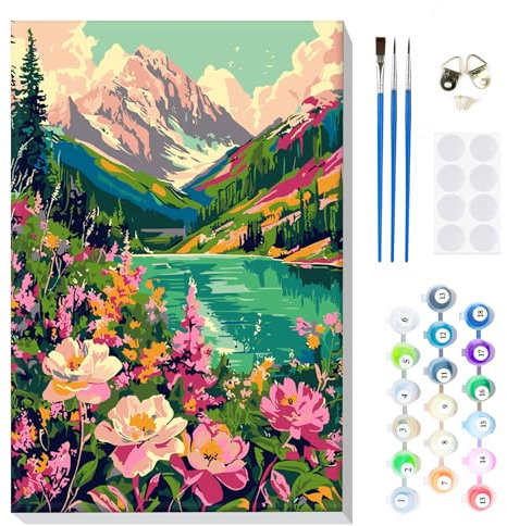 MOGTAA Peinture Numero Enfant Adulte avec Cadre, Montagne Peinture par Numero Adulte, DIY Paysage Numéro d'Art Kits, Loisirs Créatifs Adultes, pour décoration d'intérieur, 20x30cm
