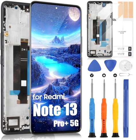 Pantalla LCD para Xiaomi Redmi Note 13 Pro+ 5G LCD Display para Redmi Note13 Pro Plus 5G 23090RA98C Touch Screen Assembly con kit de reparación (negro con marco, Incell, sin huellas dactilares)