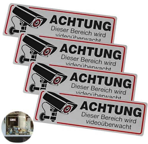 DONOONIS 4 Stück Aufkleber Kameraüberwachung, Achtung Privatgrundstück Schild, Videoüberwachung Warnschild für Innen- und Außenbereich