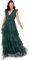 Anaya with Love Women's Maxi Dress Ladies Short Sleeve V-Neck Wrap Tiered Ruffle Tulle A-line Wedding Guest Bridesmaid Prom Ball Gown, Emerald Green, 10