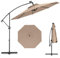 COSTWAY Sombrilla Terraza Exterior 3x3, Parasol Excentrico con 32 Luces LED Solar, Base Cruzada, Ajuste de Inclinación y Manivela, Rotación de 360°, Sombriila Jardin Terraza Balcón Patio (café)
