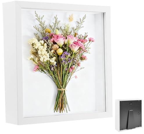 Bilderrahmen zum Befüllen, Objektrahmen Tiefer 3 cm, Tiefer Bilderrahmen zum Befüllen 30 x 30 cm, mit Transparente Acrylplatte, 3D Rahmen für Hochzeitsstrauß, Objektrahmen Shadow Box, für Fotos, Weiß