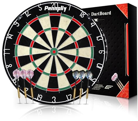 Wakefa Bristle Dartscheibe Hochwertiges, Komprimiertes Sisal Dartscheibe Set mit aufgedruckten Zahlen und klammerfreiem Bullseye mit 6 Dartpfeile Metallspitze geeignet für Spielzimmer Bars Spaß