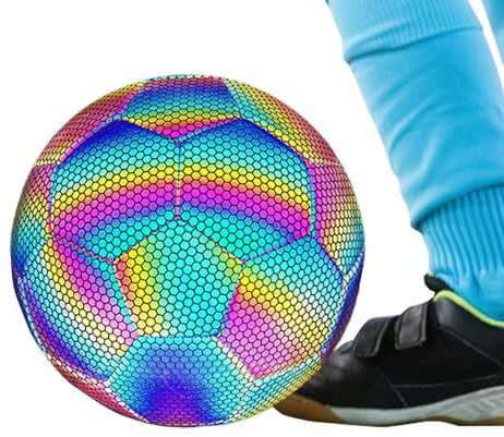Fußball, leuchtet im Dunkeln, Größe 4 (19 cm, 440 g), blinkender Fußball, PU-Leder, cooler, reflektierender Fußball für Nachttraining, langlebig, Outdoor-Allwetter-Spiele für Kinder und Erwachsene