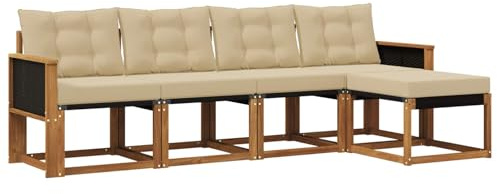 vidaXL Outdoor-Sofagarnitur mit Kissen 5 pcs Natur und Beige, Gartenmöbel, modernes, langlebiges Outdoor-Sofa, Eckset für Terrasse, Bequeme Lounge und Sitzgelegenheit