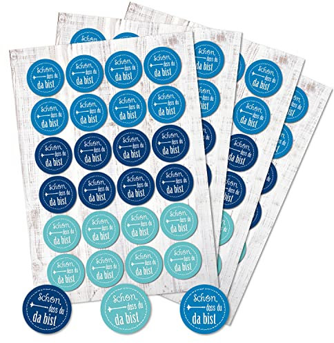 Logbuch-Verlag 96 Schön dass du da bist Aufkleber Hochzeit blau türkis maritim I Sticker Etiketten für Gastgeschenk Taufe Kommunion Hochzeitsdeko