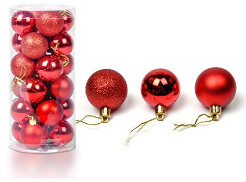 24 Stück Weihnachtskugeln Glänzend Glitzernd Matt Christbaumschmuck bis 3cm Rot