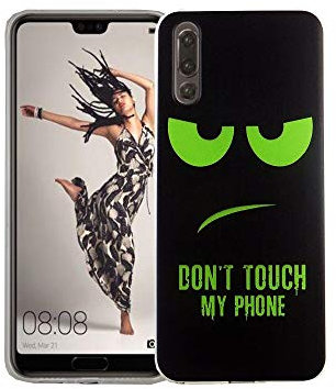 König Design Handyhülle kompatibel mit Huawei P20 Silikon Case Hülle Sturzsichere Back-Cover Handyhülle - Don't Touch My Phone Grün Schwarz