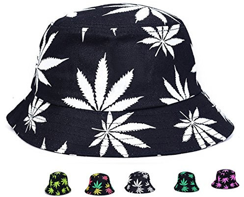 Bucket Hat Cap Marihuana Weed Leaf Cannabis - Foldable Snapback Men Women, Style 4 Schwarz, Einheitsgröße