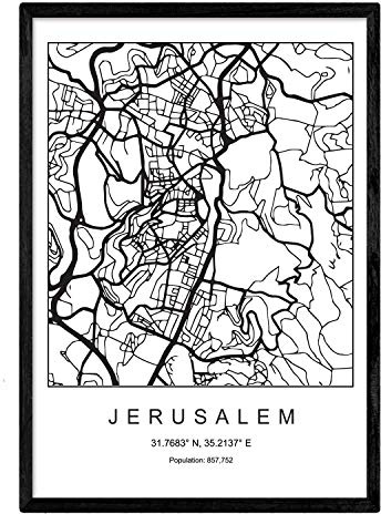 Nacnic Stadtplan Blatt Jerusalem skandinavischen Stil in Schwarz und Weiß. A3 Größe Plakat Das bedruckte Papier Keine 250 gr. Gemälde, Drucke und Poster für Wohnzimmer und Schlafzimmer
