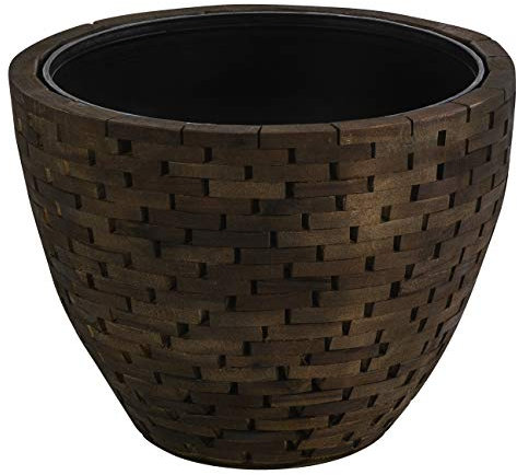 Dehner - Maceta Milan con Maceta Interior, diámetro de 32 cm, Altura de 30 cm, Madera y plástico, Color marrón