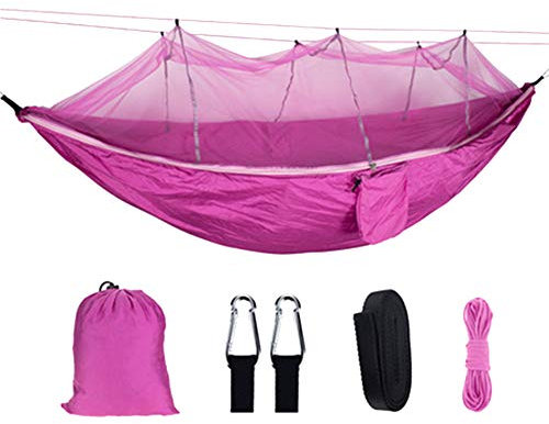 HotYou 2 Personen Hängematte Outdoor mit Moskitonetz Ultra - Licht Atmungsaktiv Hängematte, Schnell Trocknende Fallschirm Nylon Camping Hängematte,Pink,Kapazität: 250-300 kg