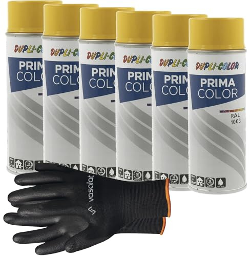 vasalat Dupli-Color Lackspray signalgelb glänzend RAL 1003 - Sprühlack für Metall, Kunststoff und Holz - wetterfeste Sprühfarbe für den Innen- und Außenbereich UV -beständig, 6 Stück