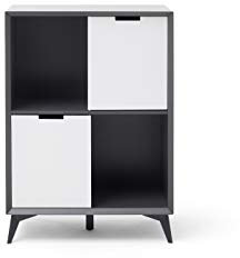 Robas Lund Highboard Weiß Grau, Wohnzimmerschrank mit 180° drehbarer Tür, Schrank BxHxT 80x115x40 cm