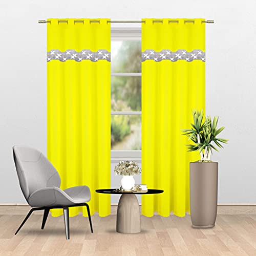 Fertiggardine Gardine Vorhang mit Ösen mit Zirkonia Schal 140x250 cm (Gelb)