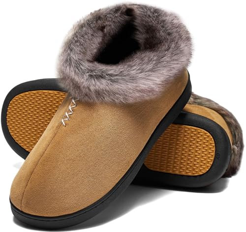 Mishansha Warme Hausschuhe Damen Winter Plüsch Pantoffeln Memory Foam Slippers Camel,Gr.39 EU