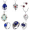 XHBTS 19 Set Ersetzen Sie The Vampire Diaries Daywalking Katherine Sapphire Crystal Anhänger Halsketten Ring Ohrringe und 10 Vampire Diaries Aufkleber Film Schmuck Set Cosplay Für Fans