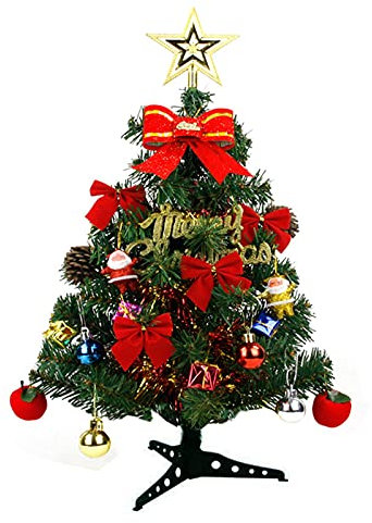Geschmückter Weihnachtsbaum,Mini 30cm Weihnachtsbaum, klein Künstlicher Tannenbaum mit Schleifen Christbaumkugeln Tannenzapfen Geschenkbox, Tischplatte Baum für die Weihnachts- und Adventszeit