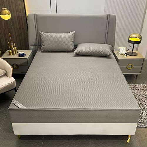 HAIBA Bedding Waterproof Reissverschluss Premium Matratzenbezug, Bettwanzen Und Staubmilben Proof Matratzenbezug,grau,180x200+25cm