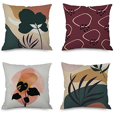4er Set Dekorativ Kissenbezug Kissenhülle Blätter E Leinen Atmungsaktiv Kissenhülle Auto Sofa Dekokissen Sofakissen Bezug Auto Home Bed Büro Cafe Garten Bauernhaus Dekor kissenbezüge 31x31inch/80x80cm