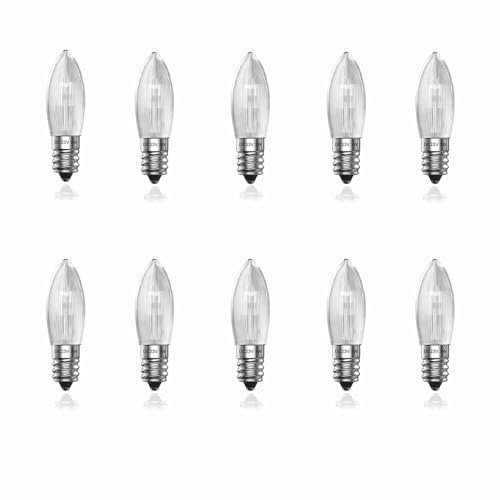 Klarlight E10 Schwibbogen 23V 3W Kerzen Glühbirne Warmweiss 2800K Dimmbar Riffelkerze Spitzkerzen Ersatzlampen, Schwibbogen Kerzenlampe für Lichterkette Christbaumbeleuchtung(10 Stück)
