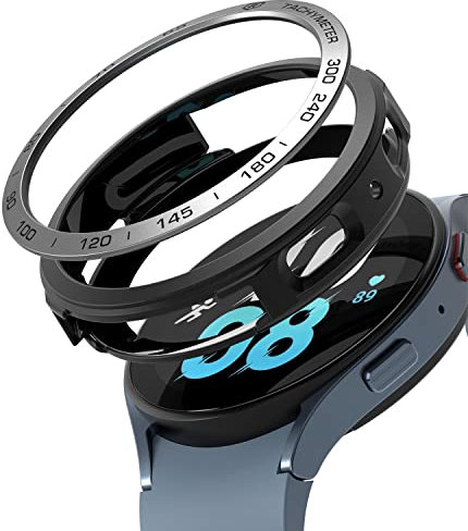 Ringke [Air Sports + Bezel Styling Kompatibel mit Samsung Galaxy Watch 5 Hülle [44mm] Flexible Stoßfestes TPU Schutzhülle mit Aluminium Lünettenring - Schwarz/Silber