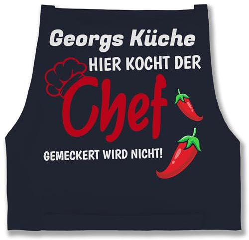 Schürze - Kochschürze Herren Männer - Hier kocht der Chef I Geschenk Kochen I Hobbykoch Geschenk - 85x69 - Navy Blau - herrenschürze schürzen küche koch chefkoch männerschürzen kochschuerze