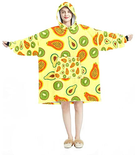 Tragbare Decke Hoodie, Pawpaw Avocado Früchte Muster, übergroße Kapuzendecke Sweatshirt, Mehrfarbig, Einheitsgröße