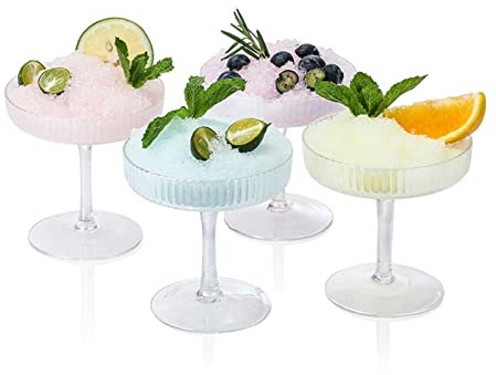 HanOBC Vintage Martini-Gläser, 4 Stück, 120 ml, Kristallglas, Cocktailgläser mit transparentem Stiel für Cocktails, Margaritas, Champagner