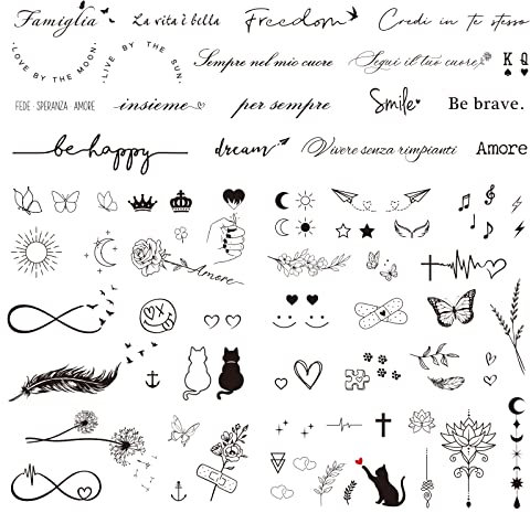 6 Fogli Tatuaggi Temporanei Donna Scritta Frase Italiana Inglese, Tatuaggi Finti Nero, Set Tatuaggi Temporanei Uomo Adulti, Tattoos Trasferelli Adulti Ragazzi