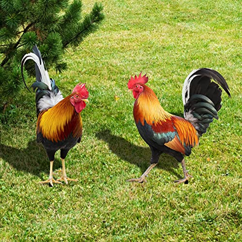 2PC Huhn Gartenstecker Gartendeko Huhn Gartenfiguren Deko Handarbeit Henne Gartenstatue Dekorative Tiere Figuren Gartenstecker Harz Huhn Statue Bauernhof Terrasse Balkon (A,B-B-2PC, Einheitsgröße)