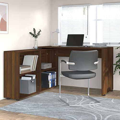 INLIFE Eckschreibtisch Braun Eichen-Optik Holzwerkstoff,Braun,40.75KG,342664