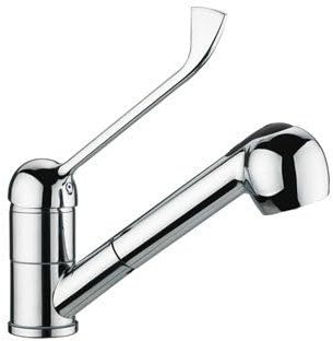 Rubinetto Miscelatore da Cucina in Ottone Cromato con Leva Clinica e Doccetta Estraibile | Design Moderno ed Ergonomico | Alta Qualità, Funzionalità e Comfort d'Uso