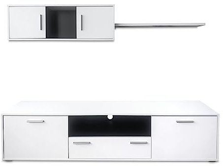 Somnia Descanso - Mueble de Salón Moderno, Módulos de Comedor, Modelo Klara, Acabado en Blanco y Grafito, Medidas: 200 cm (Ancho) x 46 cm (Alto) 39.6 cm (Fondo)