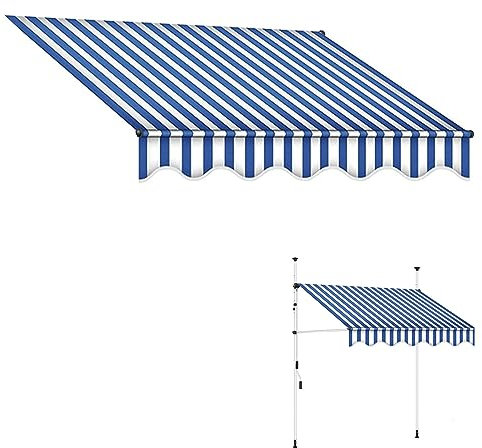 Markisenstoff, Ersatz-Markisentuch, Markisenoberteil, Wasserdichter Markisenstoff für Balkon und Hof (Color : Blue+White, Size : 2m/78.7in)