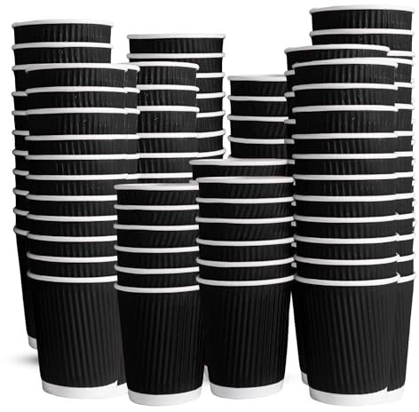 CHEF ROYALE 500x 8oz Black Ripple Disposable Coffee Cups Without Lids -Insulated Triple Walled Takeaway Coffee Cups-Disposable Cups for Hot and Cold Drinks for Christmas,Birthdays Parties (500, 8oz)