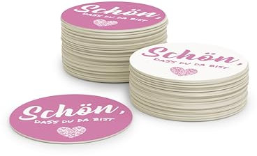 Schön DASS Du da bist Bierdeckel aus Pappe I Runde Tischdeko Pink (50 Stück) Deko aus umweltfreundlicher Holzschliffpappe (⌀10cm)