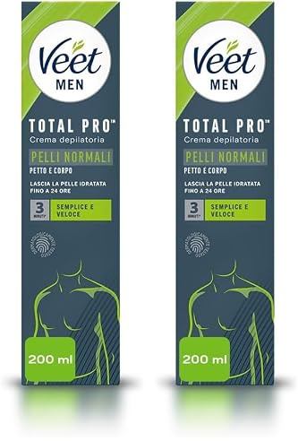 Veet Men Hair Removal Cream, Chest & Body, Normal Skin, 200ml each, 1 Spatula, No Risk of Cuts, 24 Hour Hydration, 7 Days of Smoothness, Dermatologically Tested (Packaging may vary) (Pack of 2)