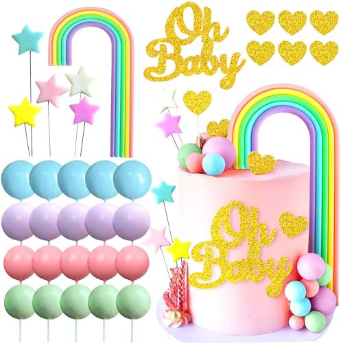 JeVenis Oh Baby Tortenaufleger Boho Tortenaufleger Boho Regenbogen Tortendekorationen Boho Tortenaufleger Mädchengeburtstag Baby Shower Tortenaufleger