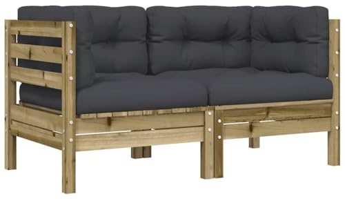 vidaXL Garten Ecksofa 2 STK., Modular Sofa mit Kissen, Gartensofa Gartensessel mit Lattenrost, Lounge Sessel Gartenmöbel, Kiefernholz Imprägniert