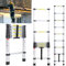 Fiqops 2,6 M Teleskopleiter, Rutschfester Aluminium Stehleiter 150 kg/330 Pfund, Belastbarkeit Ausziehbare Leiter, Aluminiumleiter mit Tragegriff