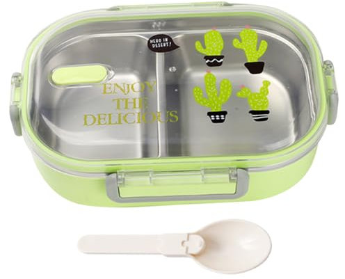 Lonchera térmica, 8.3x5.9x2.4in 650 ml de lonchera de comida caliente de seguridad 2 compartimentos lonchera de acero inoxidable para niños lonchera aislada con fugas con cuchara, lonchera de comida