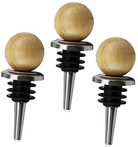 COLLBATH 3pcs Wine Bottle Stoppers Wedding Wine Stoppers Whiskey Decanter Wedding Decor Silicone Wine Toppers Wine Preservers Top Hat Stainless Steel Wine Stoppers Wooden Drinks