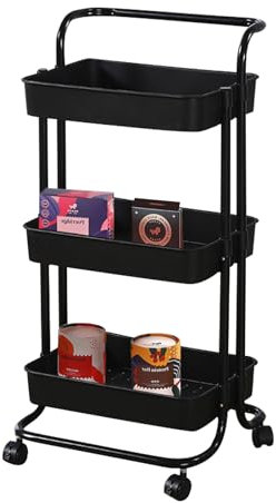 Baxcdyswe 3 Niveles Carrito Auxiliar con Ruedas, Negro Carro Cocina, Mueble Cocina Almacenaje, Ahorra Espaci Multifuncional Carrito de Organización para Baño, Salón, Oficina, Lavadero