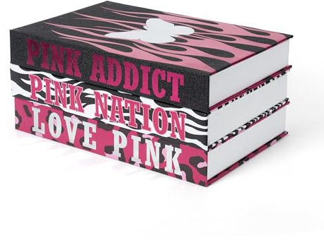 TwoDays Mcbling Room Decor Aesthetic, Trashy Y2k Decorative Fake Books, 2000s Hot Pink Storage Box for Coffee Table and Bookshelf, Emo Baddie Decor. (Set of 3)